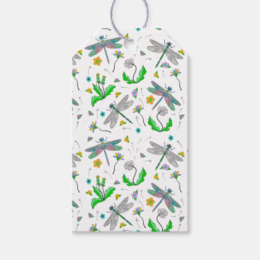 Dragonvliegen en andelionen naar en van cadeaulabel (Voorkant)