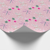 Dragonvliegen en bloemen op pokadots cadeaupapier (Hoek)