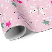 Dragonvliegen en bloemen op pokadots cadeaupapier (Rol Hoek)