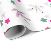 Dragonvliegen en bloemen op wit cadeaupapier (Rol Hoek)