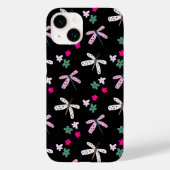 Dragonvliegen en bloemen op zwart Case-Mate iPhone case (Achterkant)