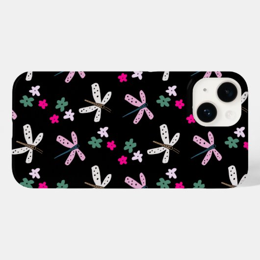 Dragonvliegen en bloemen op zwart Case-Mate iPhone case (Achterkant (horizontaal))