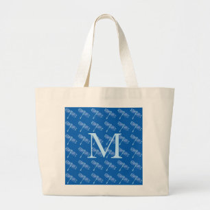 Dragonvliegen met een monogram op denimblauw grote tote bag