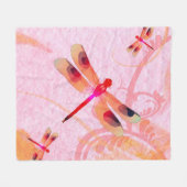 Dragonvliegen op roze vlinderbank fleece deken (Voorkant (Horizontaal))