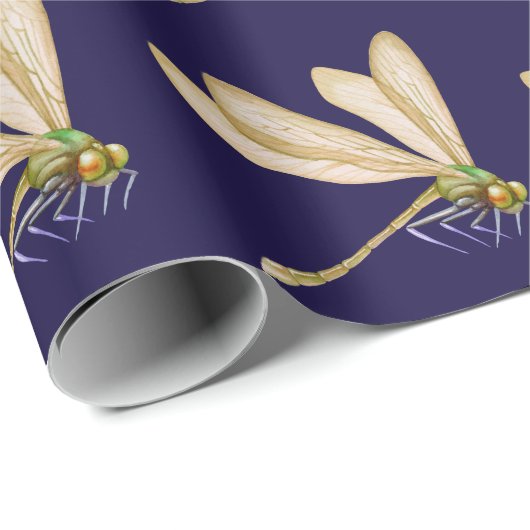 Dragonvliegen Paars Cadeaupapier (Rol Hoek)