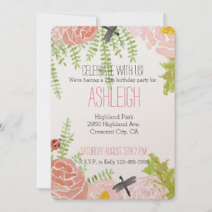 Dragonvliegen Rozen Waterverf Garden verjaardag Kaart