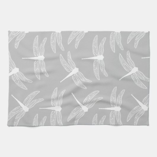 Dragonvliegen - verspreid - transparant - wit theedoek (Horizontaal)