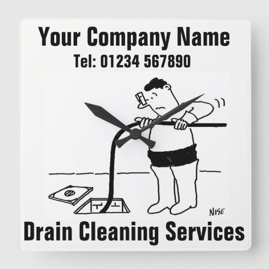 Drain Cleaning Services Cartoon Clock Vierkante Klok (Voorkant)
