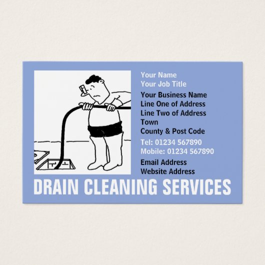 Drain Cleaning Services Cartoon Visitekaartje (Voorkant)