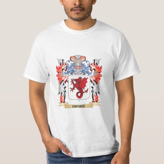 Drake Coat of Arms - Familie Crest T-shirt (Voorkant)