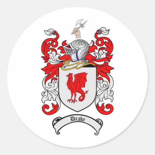 DRAKE FAMILY CREST - DRAKE WAPEN RONDE STICKER (Voorkant)