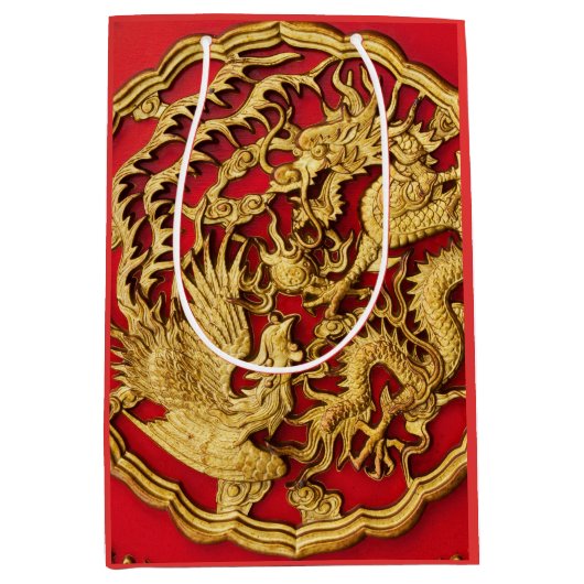 Drake Feng Huang Rode Gouden Chinese Trouwdag Medium Cadeauzakje (Voorkant)