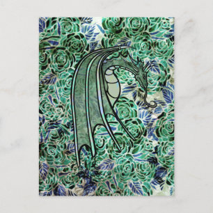Drake Rozen Groene Natuur Draken Abstracte Roos Briefkaart