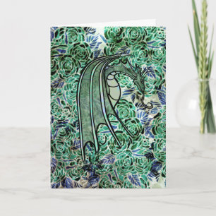 Drake Rozen Groene Natuur Draken Abstracte Roos Kaart