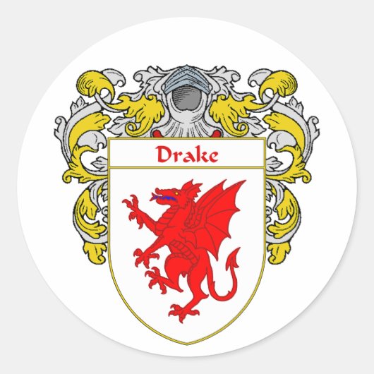 Drake wapenschild (gemanteld) ronde sticker (Voorkant)