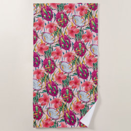 Drakefruit Tropische Bloem Moderne Groene Palm Strandlaken