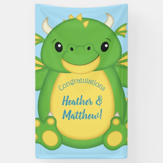 Draken Baby Shower Blauw Spandoek (Verticaal)