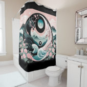 Draken Bloemen Berg Roze Sage Blauwgroen Douchegordijn (In situ)