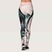 Draken Bloemen Berg Roze Sage Blauwgroen Leggings (Achterkant)