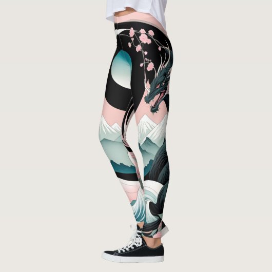 Draken Bloemen Berg Roze Sage Blauwgroen Leggings (Links)