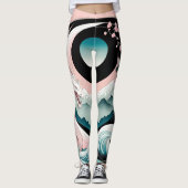 Draken Bloemen Berg Roze Sage Blauwgroen Leggings (Voorkant)