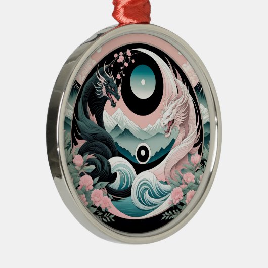 Draken Bloemen Berg Roze Sage Blauwgroen Metalen Ornament (Rechts)