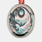 Draken Bloemen Berg Roze Sage Blauwgroen Metalen Ornament (Links)