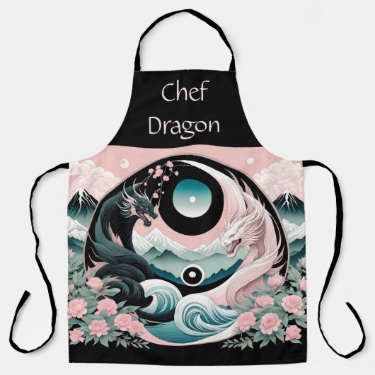 Draken Bloemen Berg Roze Sage Blauwgroen Schort (Voorkant)