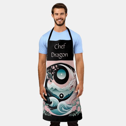 Draken Bloemen Berg Roze Sage Blauwgroen Schort (Gedragen)