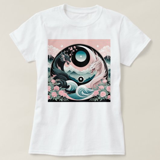 Draken Bloemen Berg Roze Sage Blauwgroen T-shirt (Design voorkant)