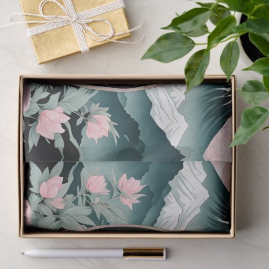 Draken Bloemen Berg Roze Sage Blauwgroen Tissuepapier (Geschenk)