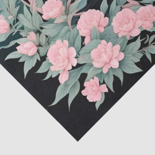 Draken Bloemen Berg Roze Sage Blauwgroen Tissuepapier (Detail)