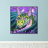 Draken close-up (vierkant) canvas afdruk (Insitu (Houten vloer))