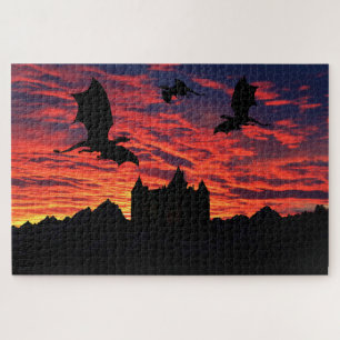 Draken die, zonsopgang/zonsondergang het kasteel legpuzzel