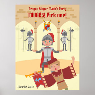 Draken Doder Ridder Jongen Verjaardagsfeestje Poster