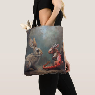 Draken en konijnen fantasie tote bag