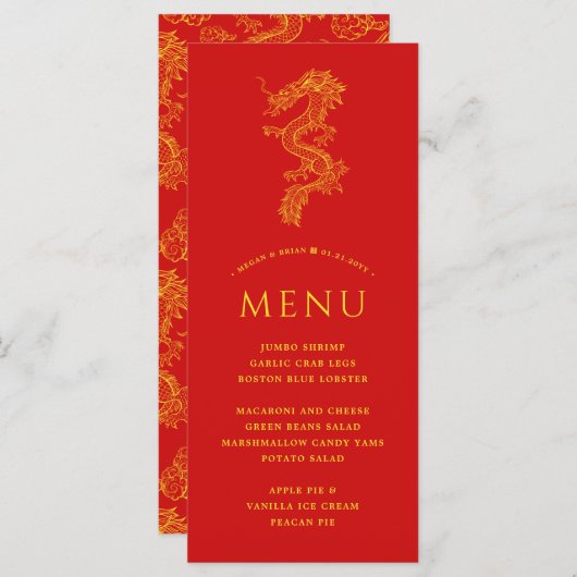 Draken en Phoenix | Massief rood thememenu Menu (Voorkant / Achterkant)