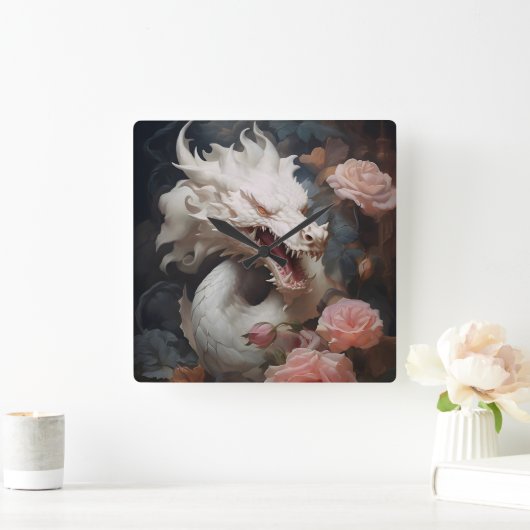 "Draken en rozen" Vierkante Klok (Huis)