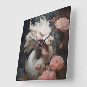 "Draken en rozen" Vierkante Klok (Hoek)