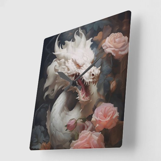 "Draken en rozen" Vierkante Klok (Hoek)