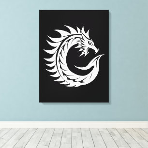 Draken gestileerde letter C, drakens alfabet, mono Canvas Afdruk