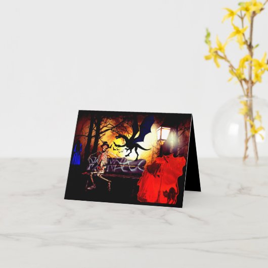 Draken-Heksen-Creeps en ghouls Halloween Kaart (Gele Bloem)