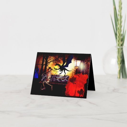 Draken-Heksen-Creeps en ghouls Halloween Kaart (Voorkant)
