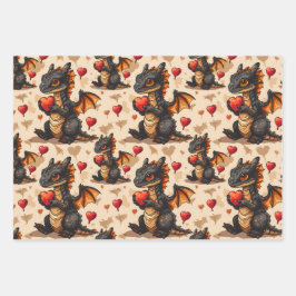 Draken houden harten Valentijnsdag Inpakpapier Vel