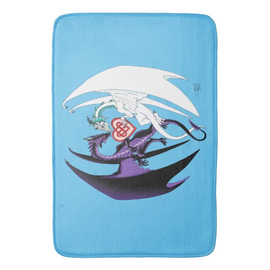 Draken houden van hart blauw badmat (Voorkant Verticaal)
