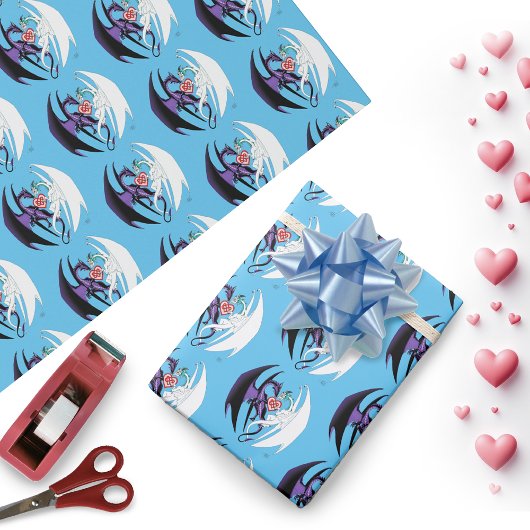 Draken houden van hart blauw cadeaupapier