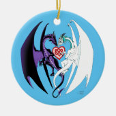 Draken houden van hart blauw keramisch ornament (Voorkant)
