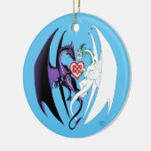 Draken houden van hart blauw keramisch ornament (Links)