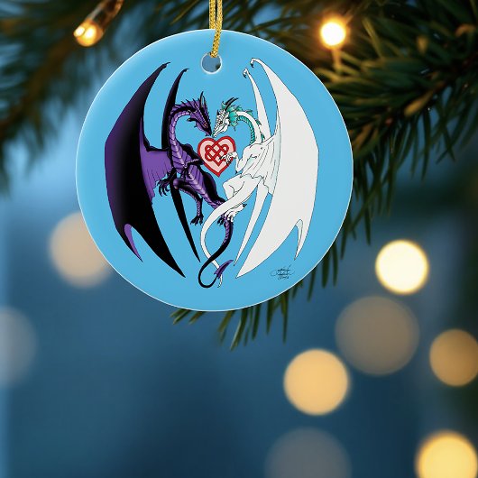 Draken houden van hart blauw keramisch ornament