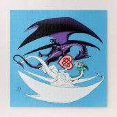 Draken houden van hart blauw legpuzzel (Horizontaal)